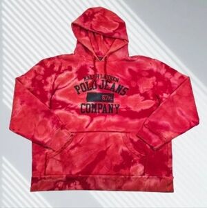 Vintage Polo Jeans Ralph Lauren Mens XL Red Tie-Dye Hoodie